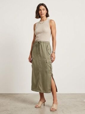 Olive Cargo Midi Skirt - Women